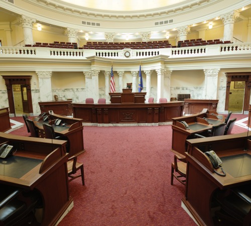 The senate chamber of the state Capitol of the State of Idaho in Boise, a western city in the USA.